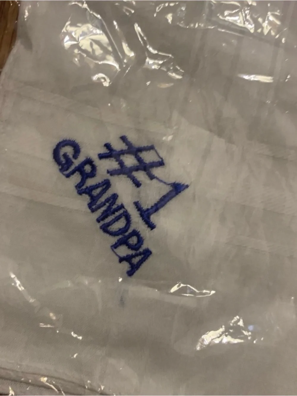 Vintage 1990s New #1 Grandpa White Handkerchief